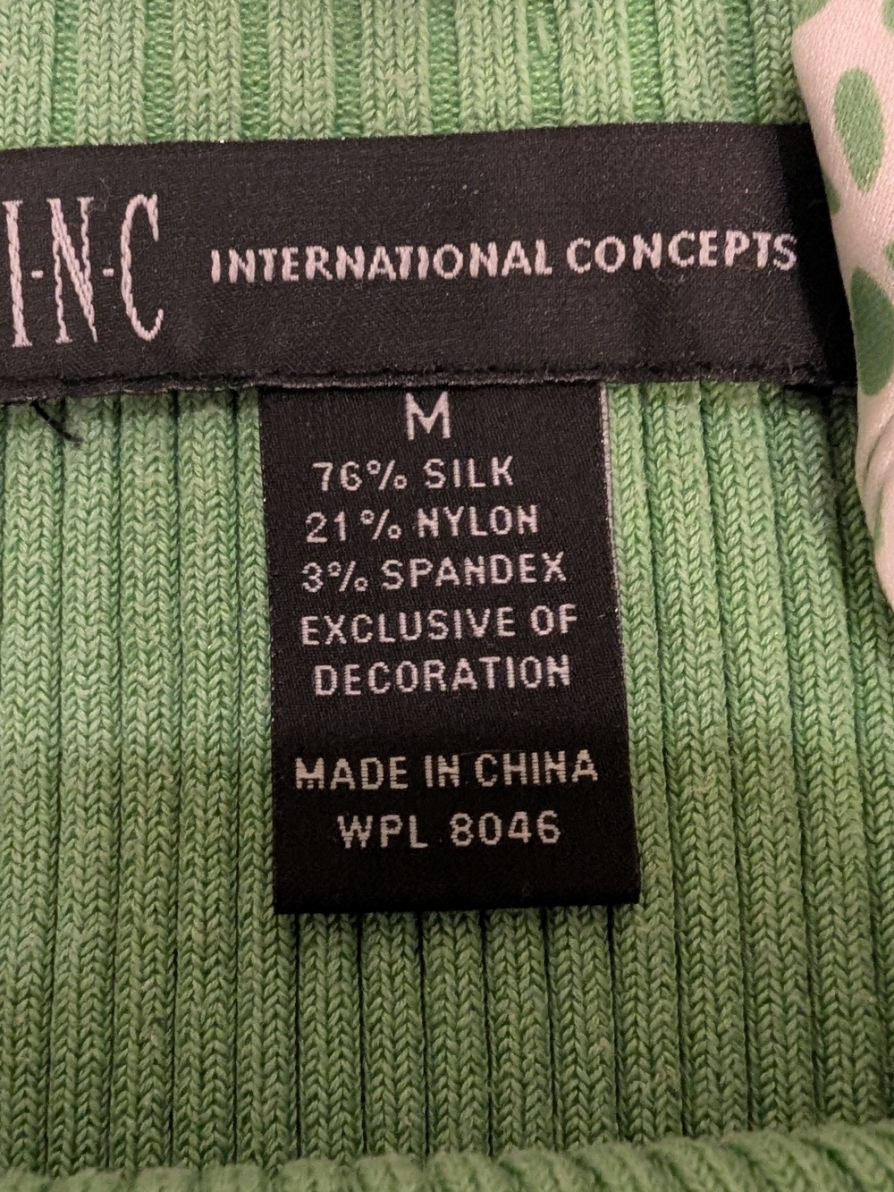 INC International Concepts Green Ribbed Short Sleeve Silk top with floral accent - Picture 3 of 3